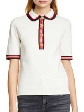 Maje Cotton Knit Polo Short Sleeve Sweater Top Missing 1 Button Maje 2 Or Medium